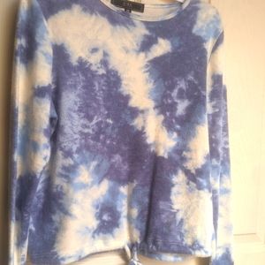 Girls Blue Tie-dye light pullover sweater with drawstring
